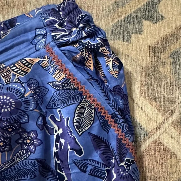 Poupette St Barths blue silk cropped pants. - Picture 6 of 9